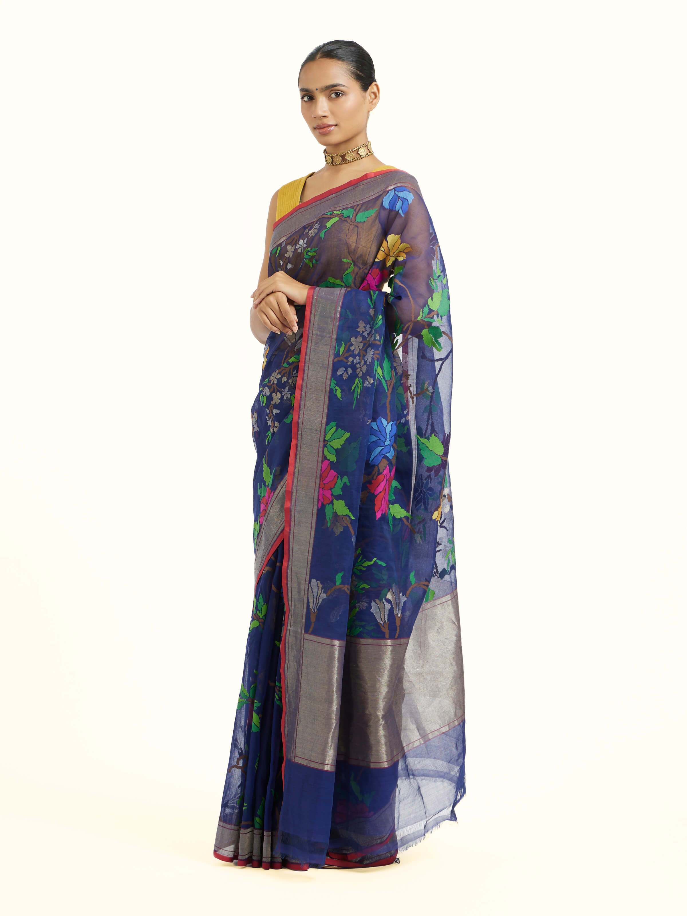 Cotton Awadh Jamdani Banarasi Saree