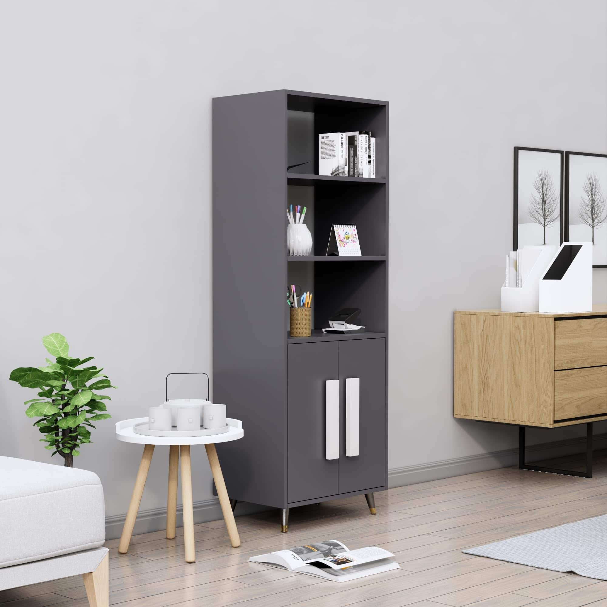 Hexa Engineered Wood Bookshelf Multipurpose Storage Rack in Slate Grey Colour - HexaRed