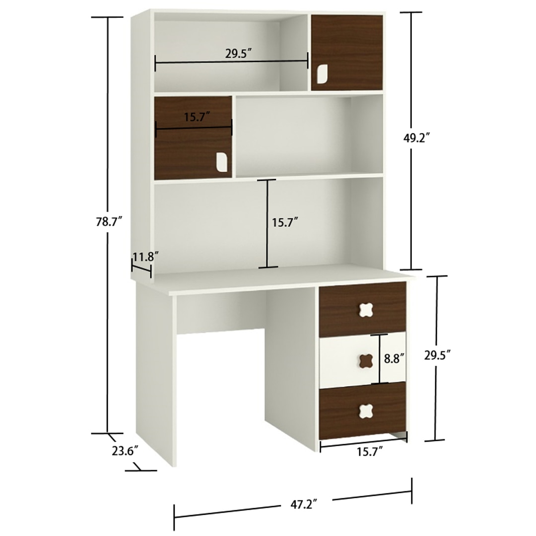 Flora Study Desk cum Bookshelf with Shuttered Cabinets Open Shelves and Drawers in Coffee Walnut Colour