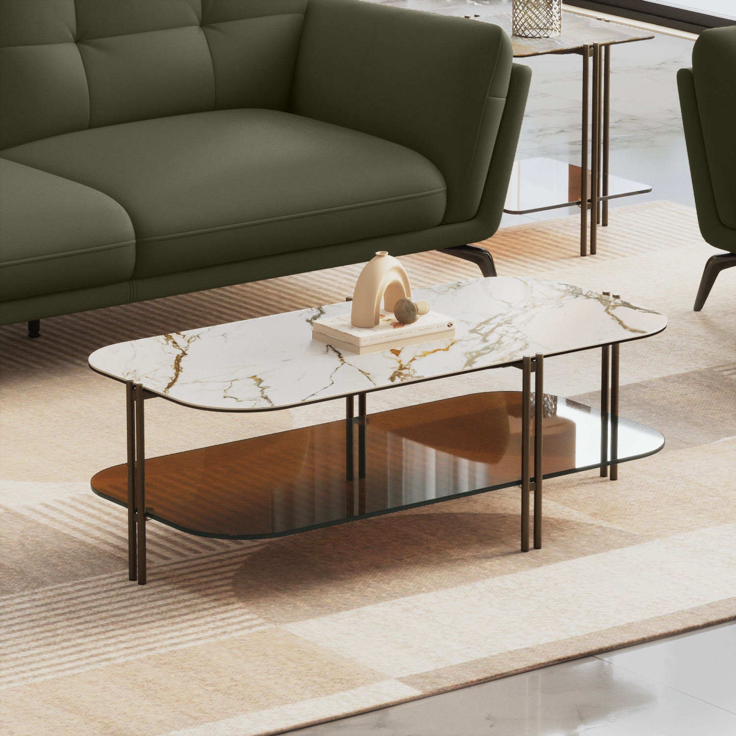 Paloma Rectangular Marble Coffee Table in Pluto Spanish Ceramic Finish