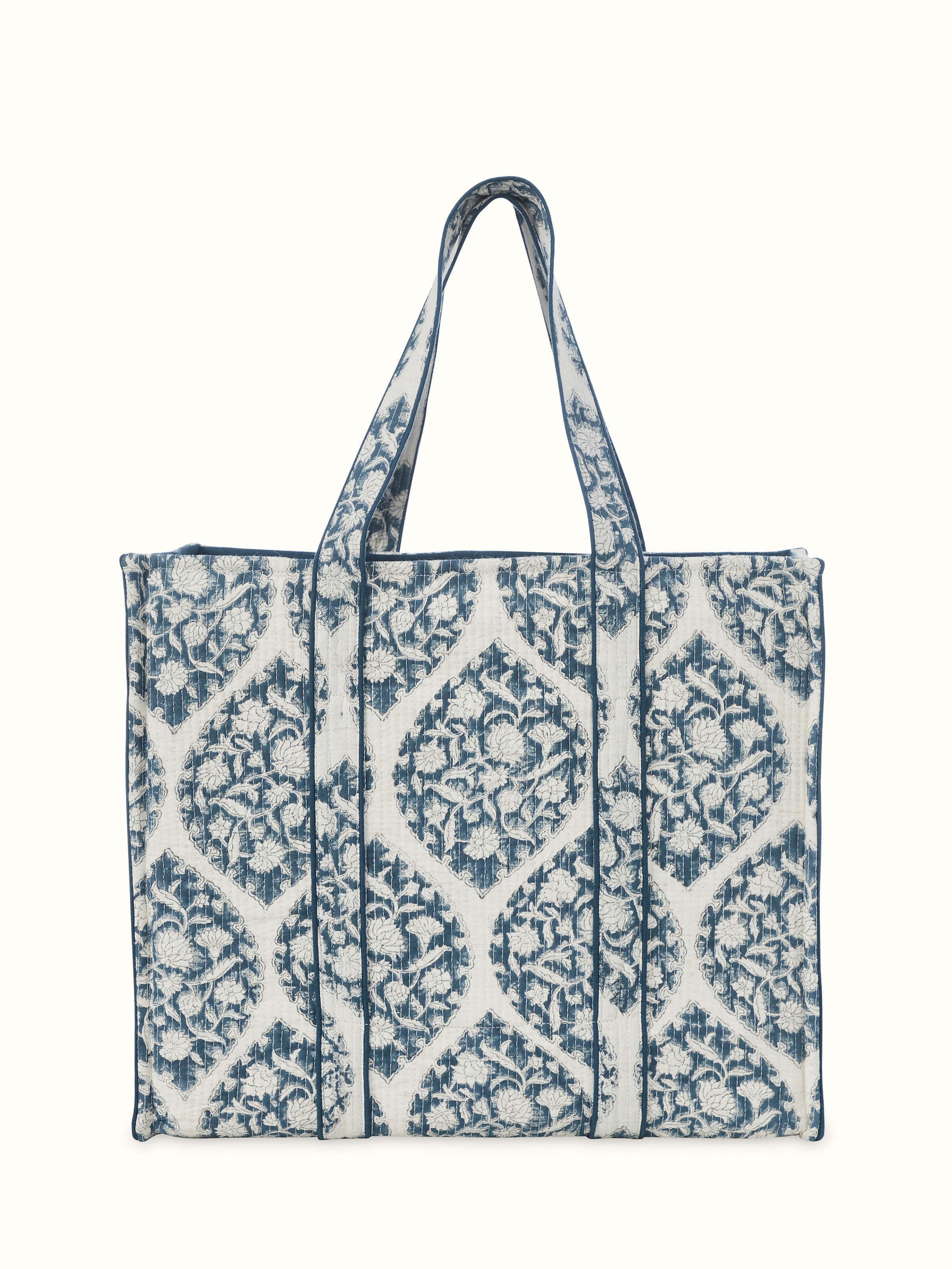 Blue Handblock Printed Quilted Tote Bag