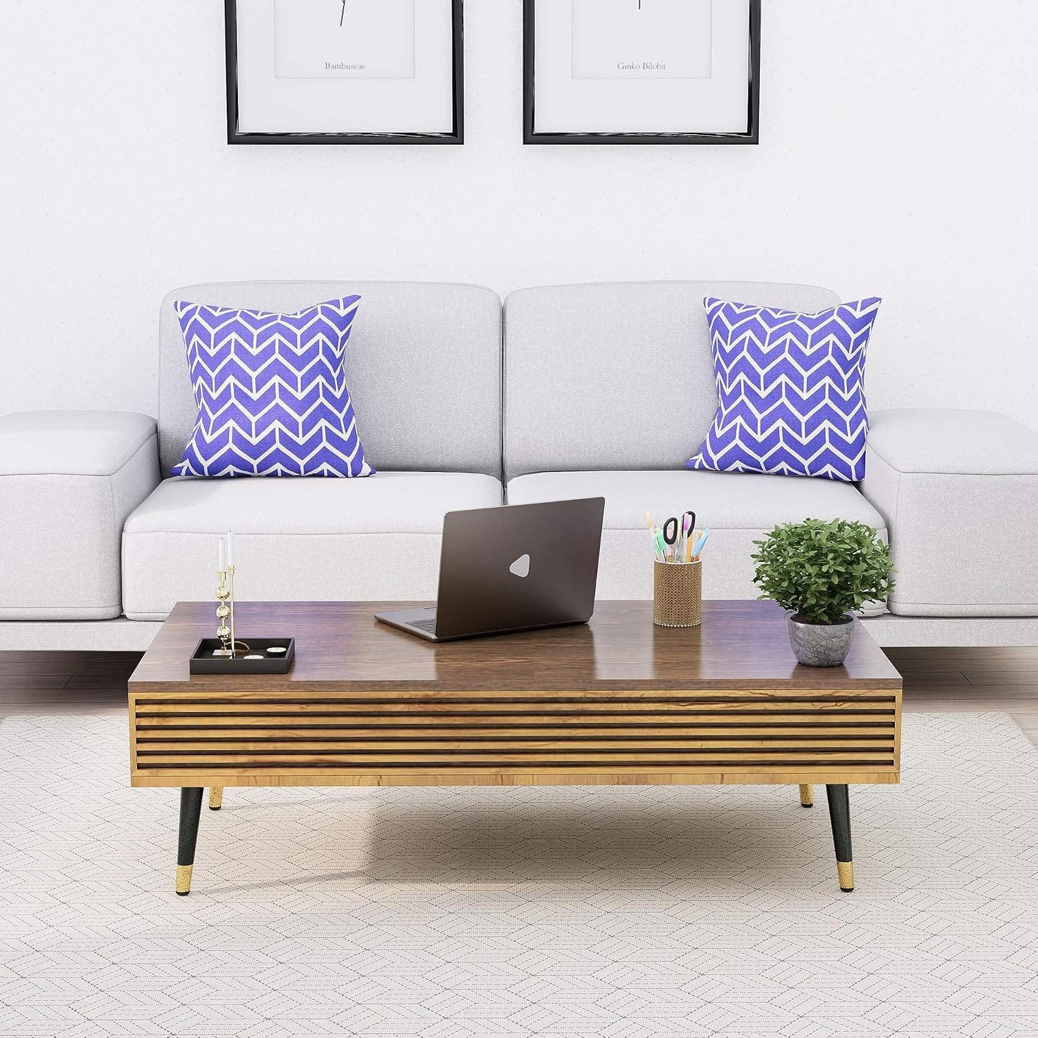Hexa Engineered Wood Coffee Table With Metal Legs In Flower Wenge - HexaRed