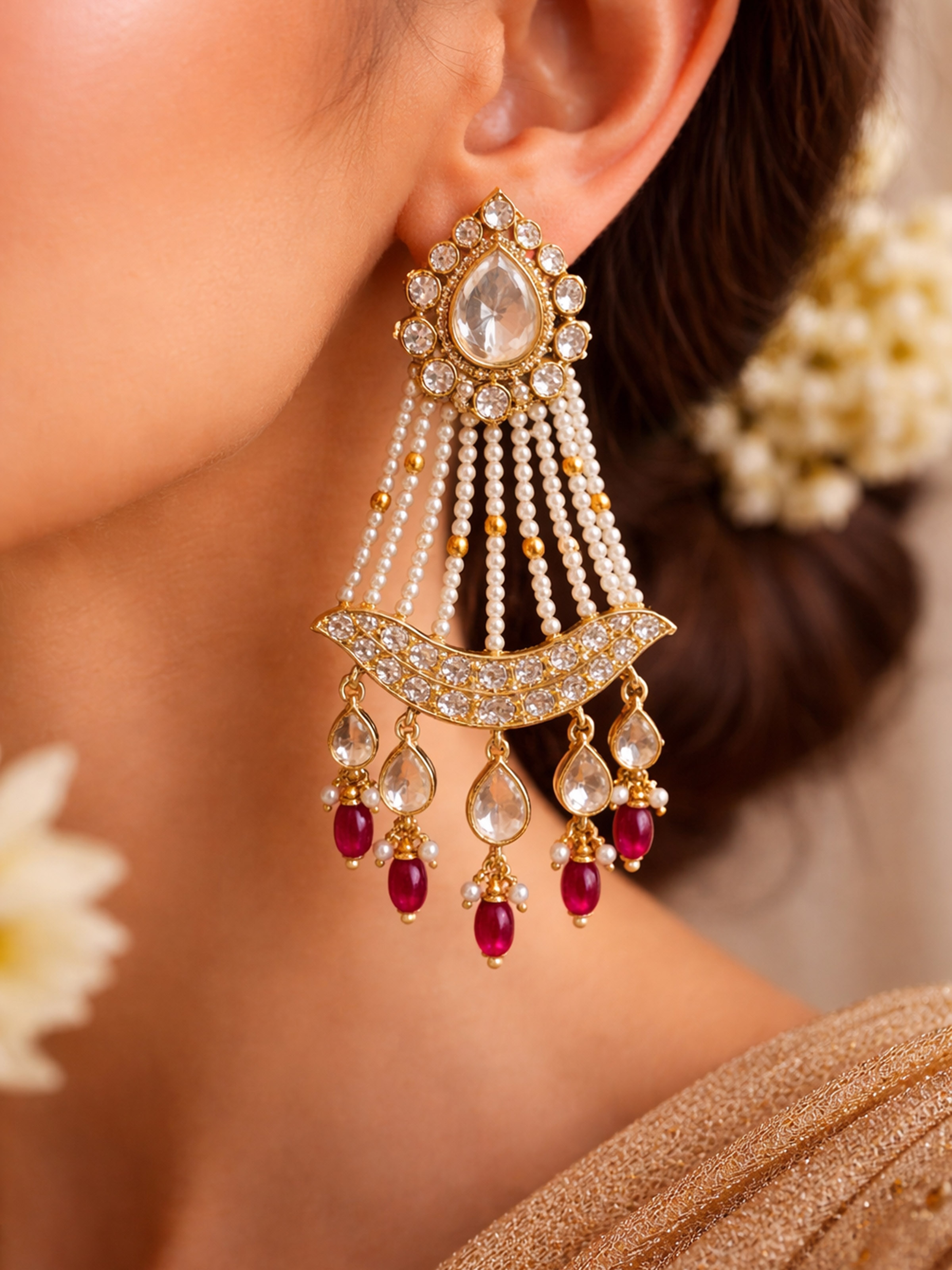Lifestyle view of the Silver Smithing Drop Earrings