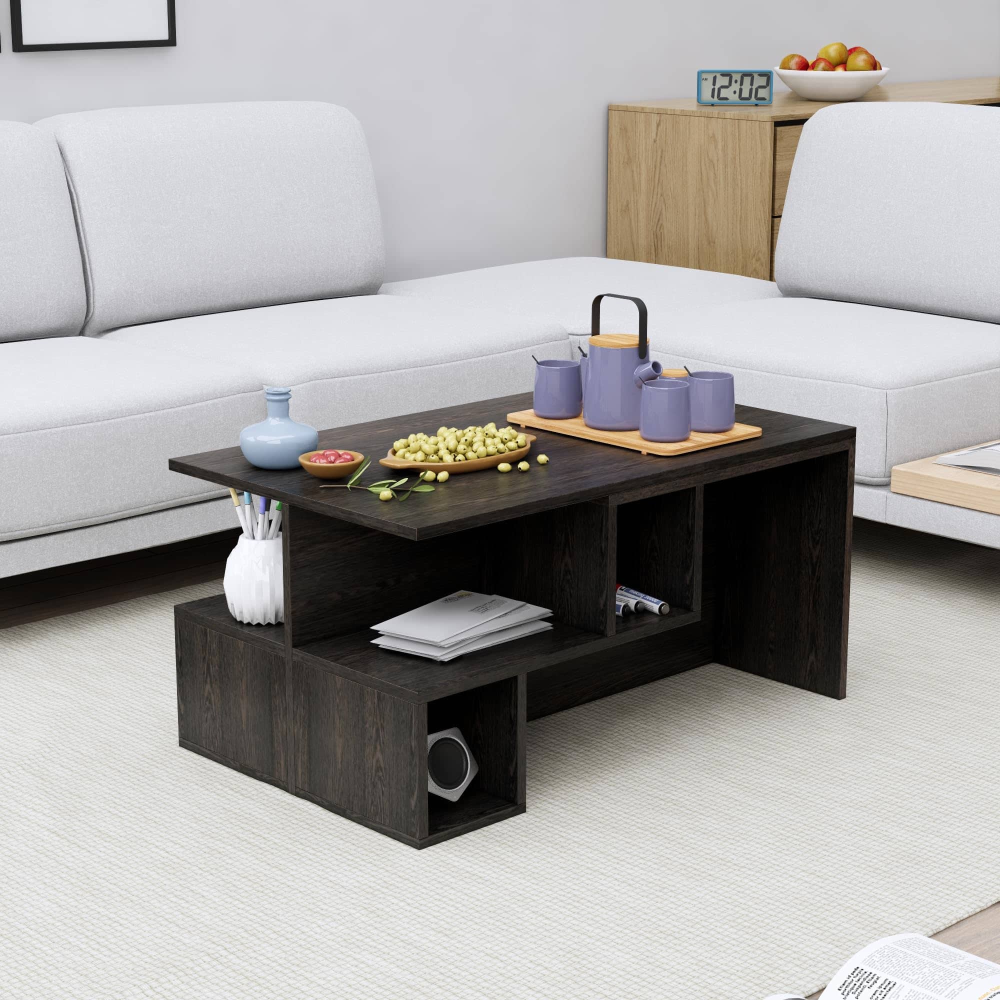 Hexa Engineered Wood Coffee Table With Storage In Flower Wenge - HexaRed