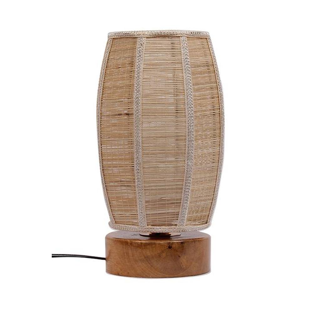 Beda Beige Bamboo Shade Table Lamp with Natural Wooden Base