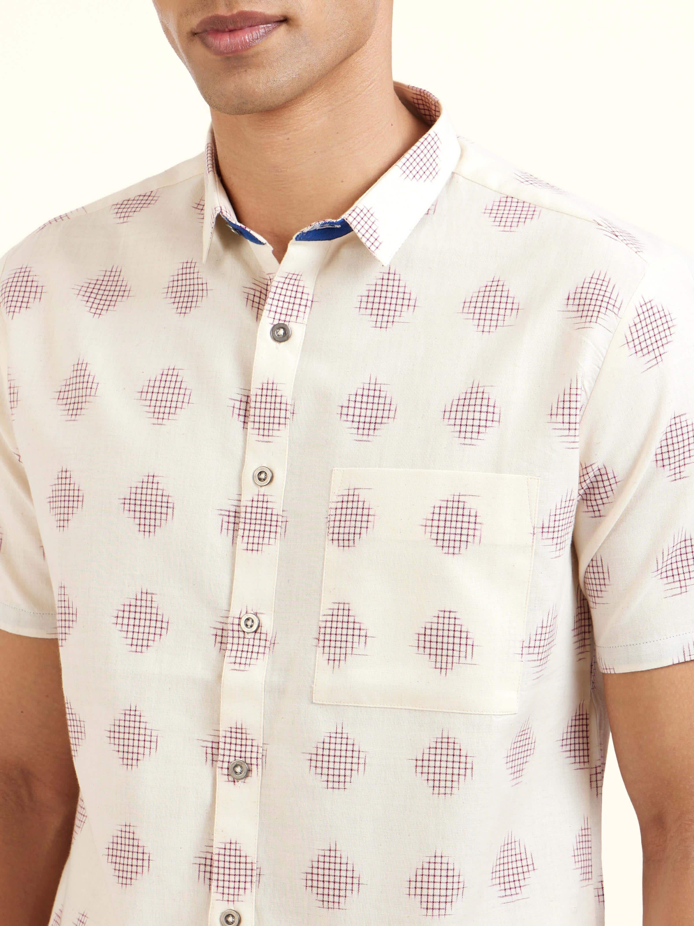 White Cotton Telangana Ikat Shirt