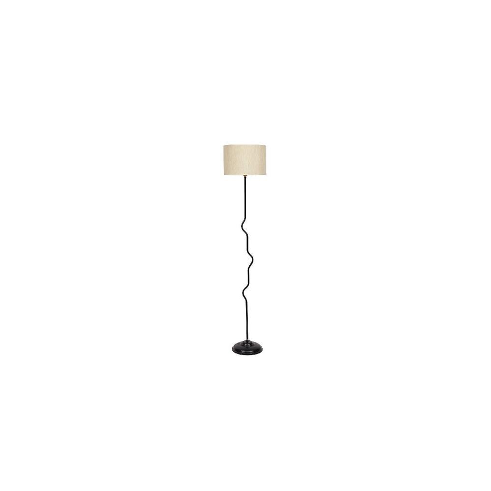 Olive Off White Fabric Floor Lamp with Black Iron Base