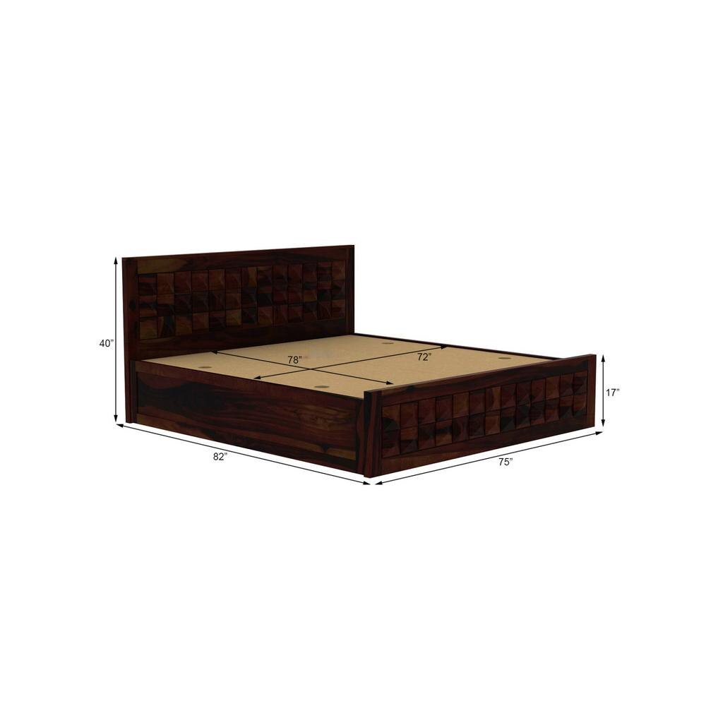Brilliant Sheesham Wood King Size Bed Box Storage  Storage Walnut Finish (72 x 78 inches)