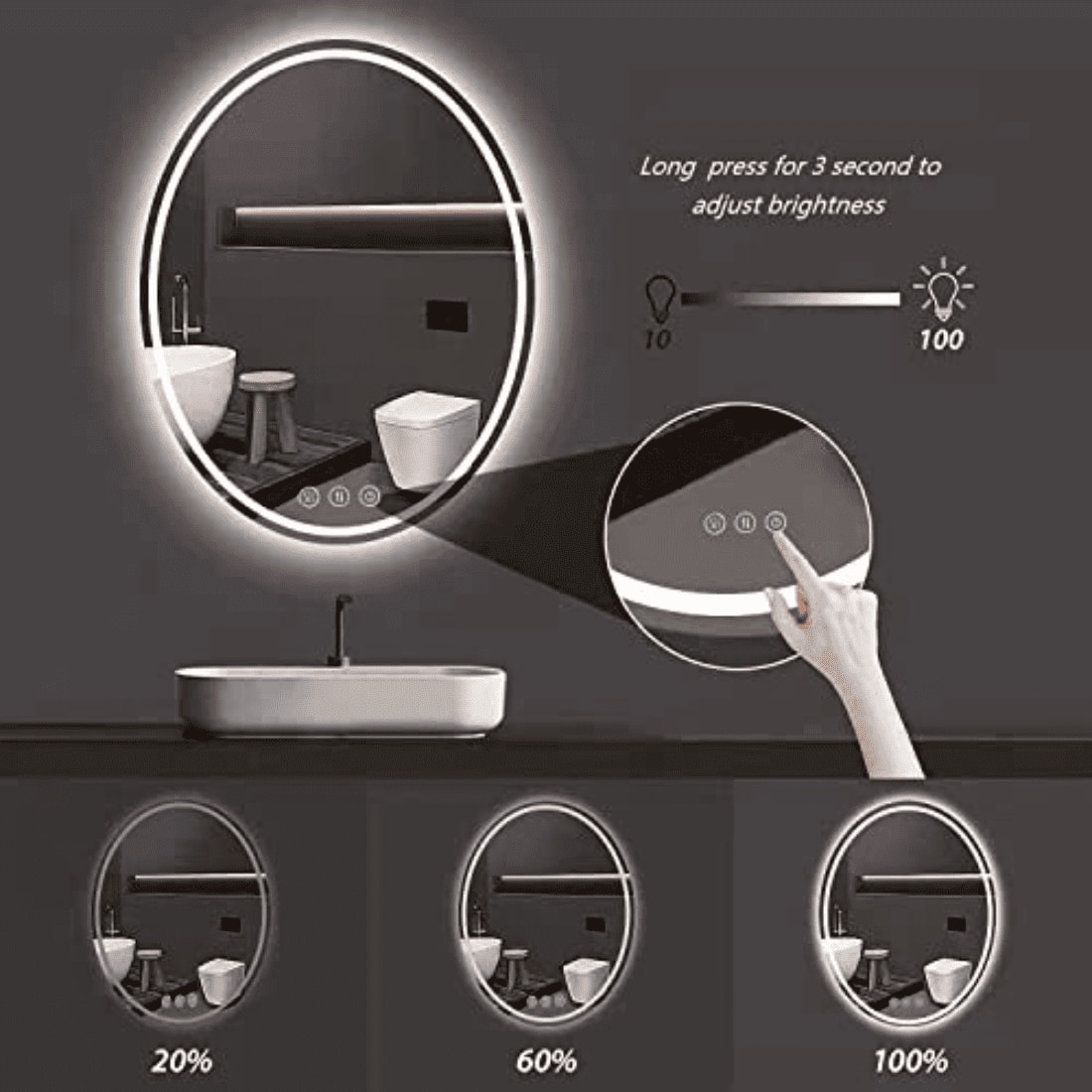 Oval Shape Lighted LED Mirror Modern  Vanity Mirror