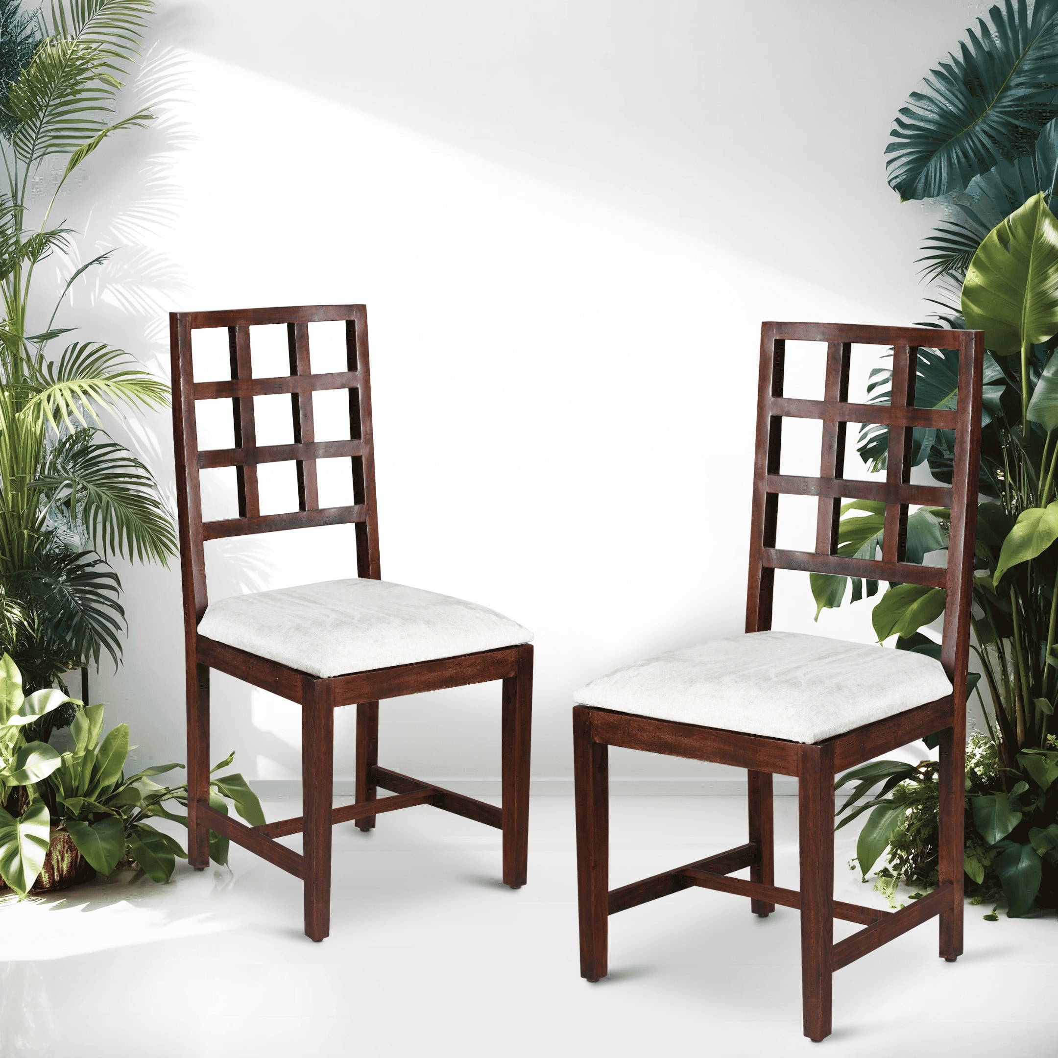 Globally Indian Sheesham Wood 4 Seater Dining Table Set With 4 Seater  Cushioned Chairs - Block Backrest