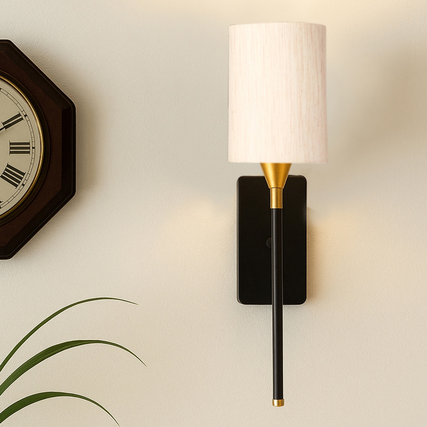 Devansh Metal Electric Wall Light in Black Colour with Off-white Shade Count of 1 Light - Devansh