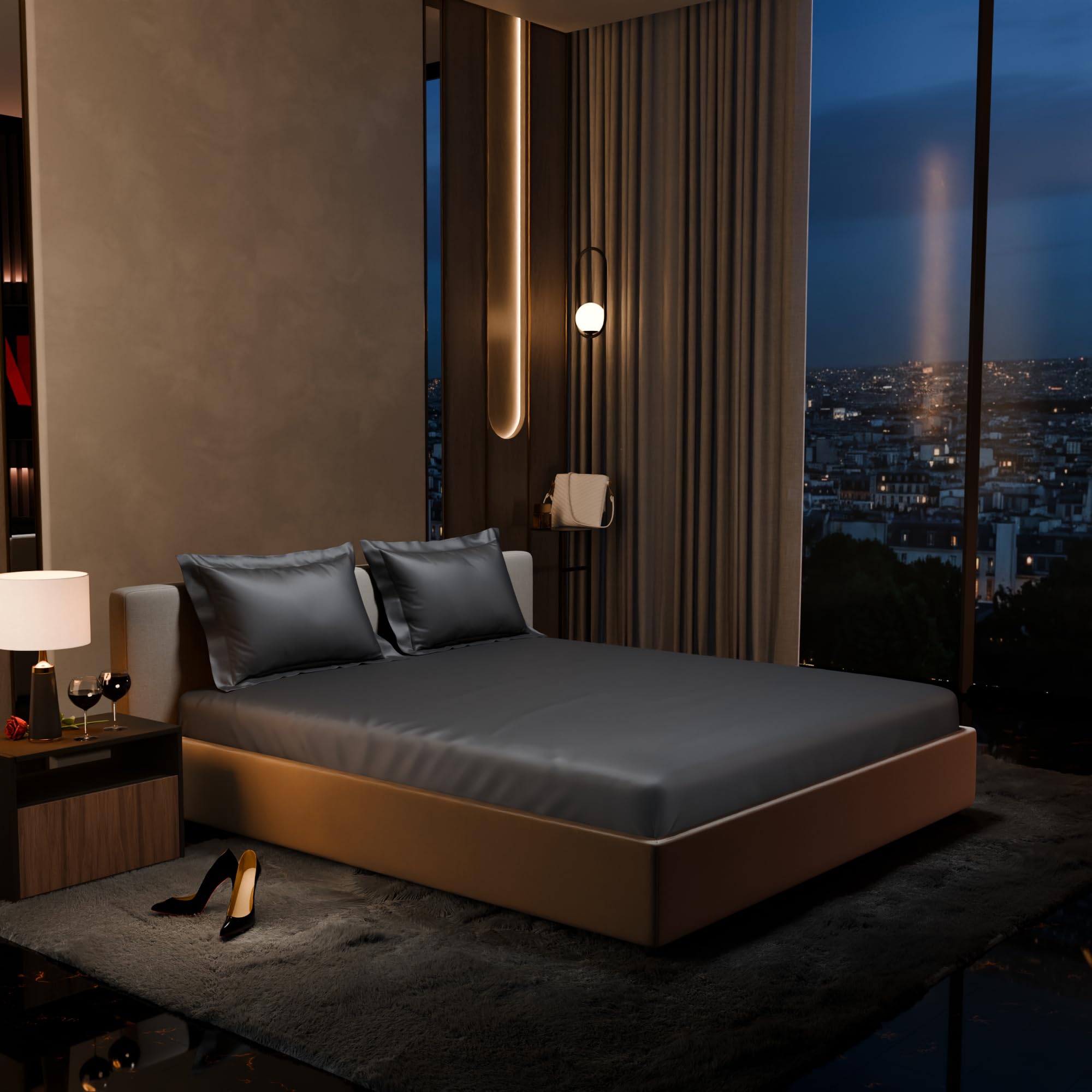 Stoa Paris 300TC UltrSatin Super King Bedsheet Set Satin Super Twilight Embrace - Stoa Paris