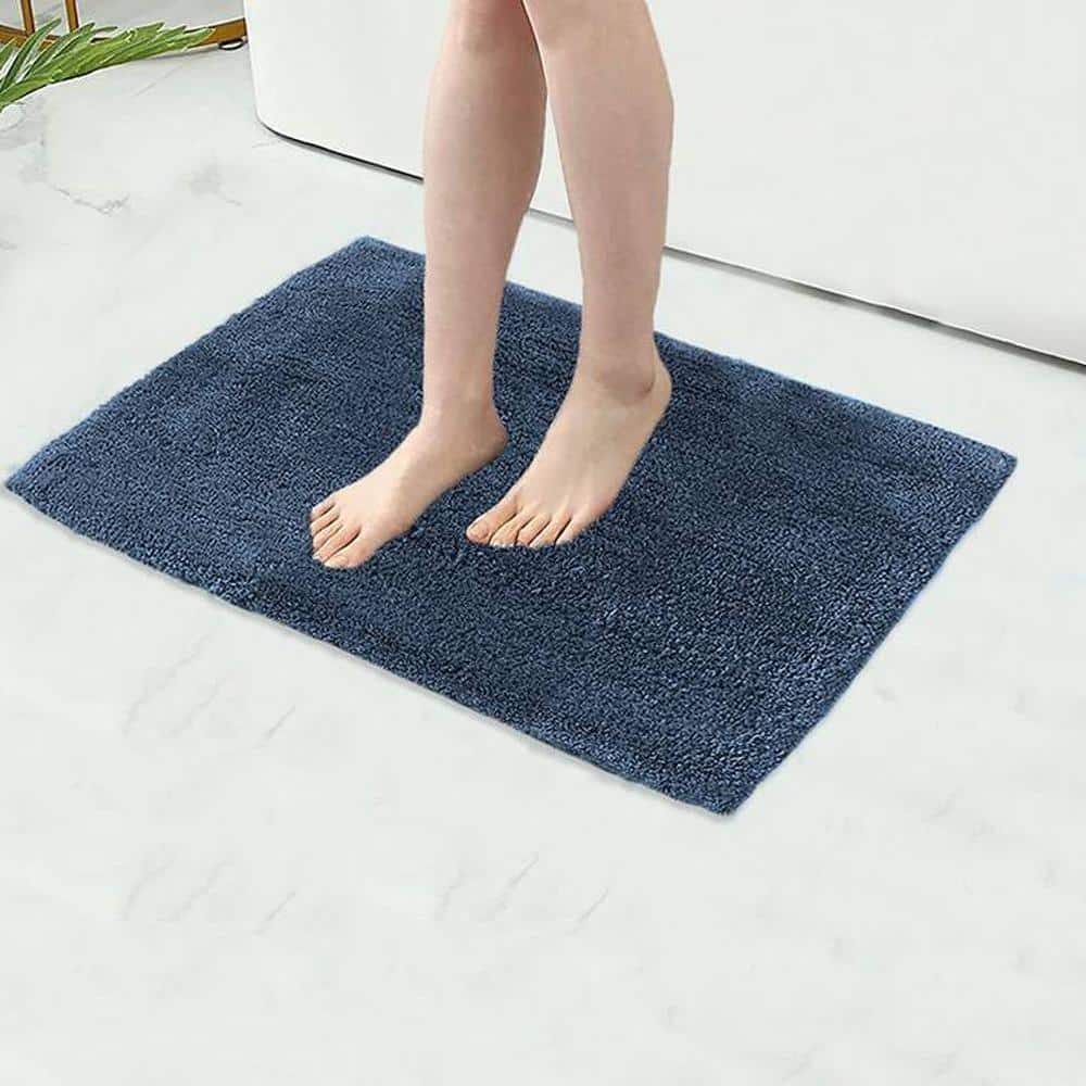 Everlee Blue Solid Natural Fiber 24x16 inches Anti-Skid Bath Mat