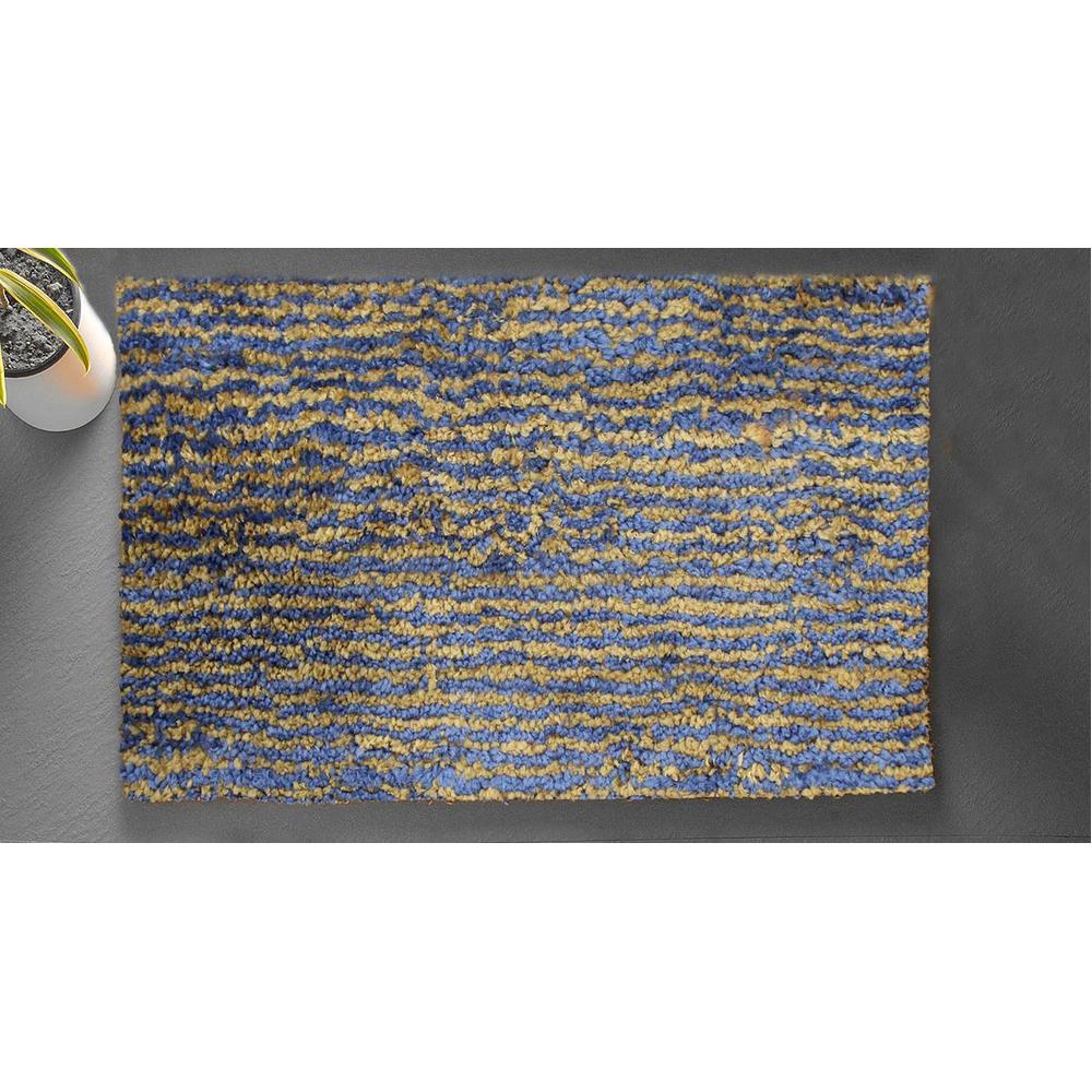 Clare Blue Solid Natural Fiber 23x15 inches Anti-Skid Bath Mat