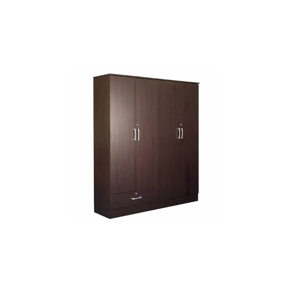 Housen Engineered Wood 4 Door Wardrobe in Walnut Finish