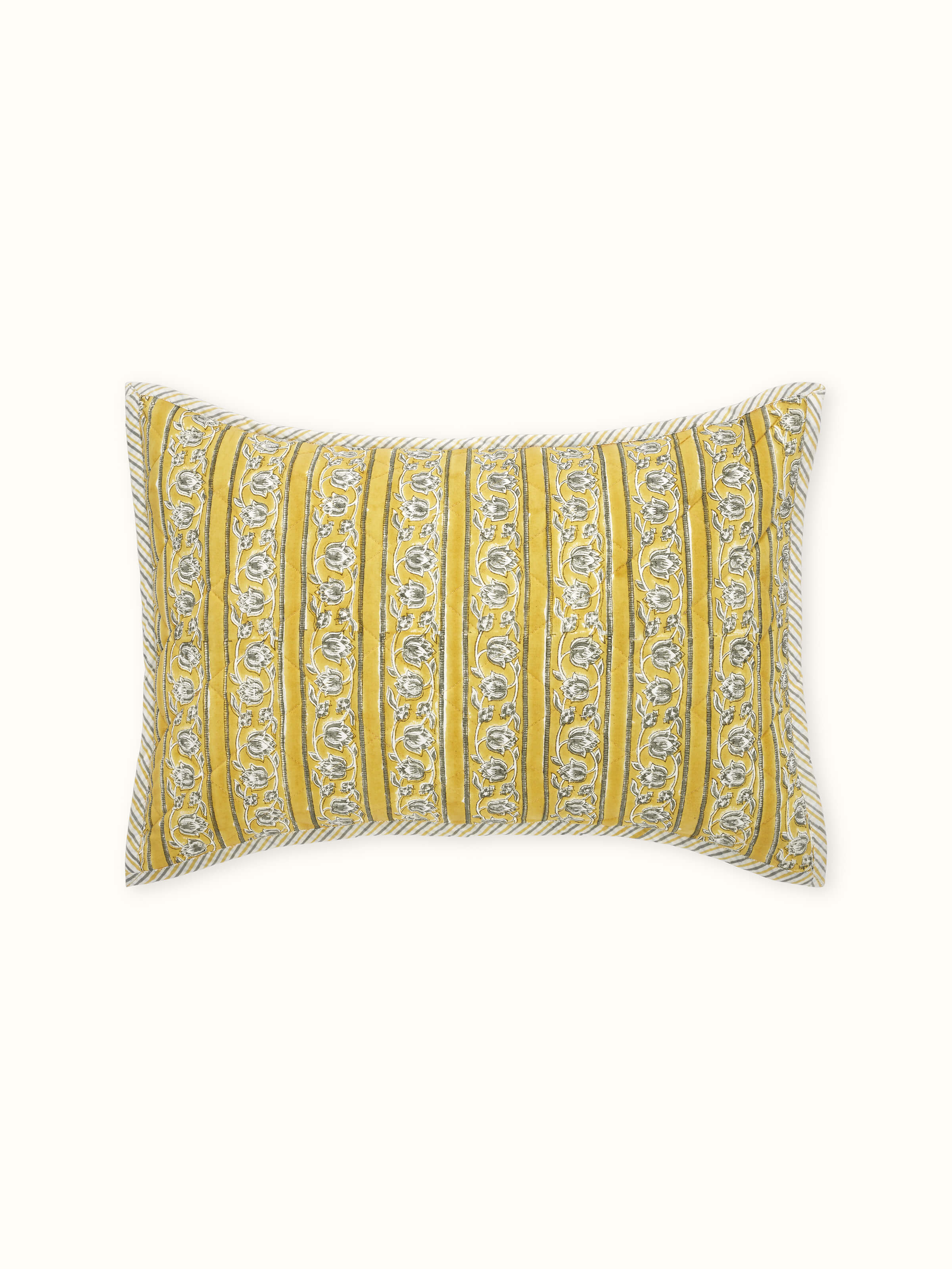 Kairavam Yellow Floral Cotton Sanganeri Hand Block Printed Cushion Cover