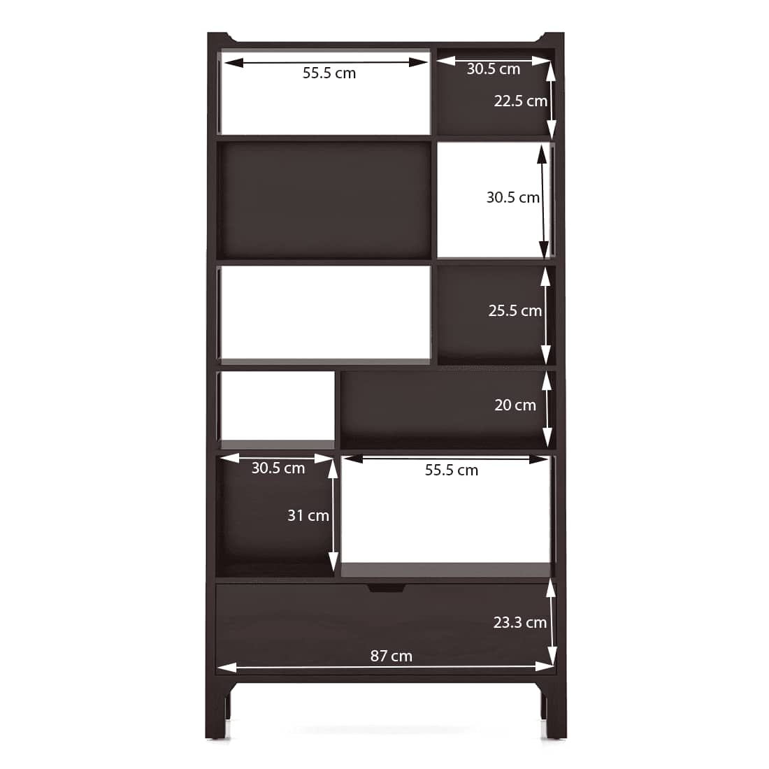 Alberto Solid Wood Bookshelf in Mahogany Finish