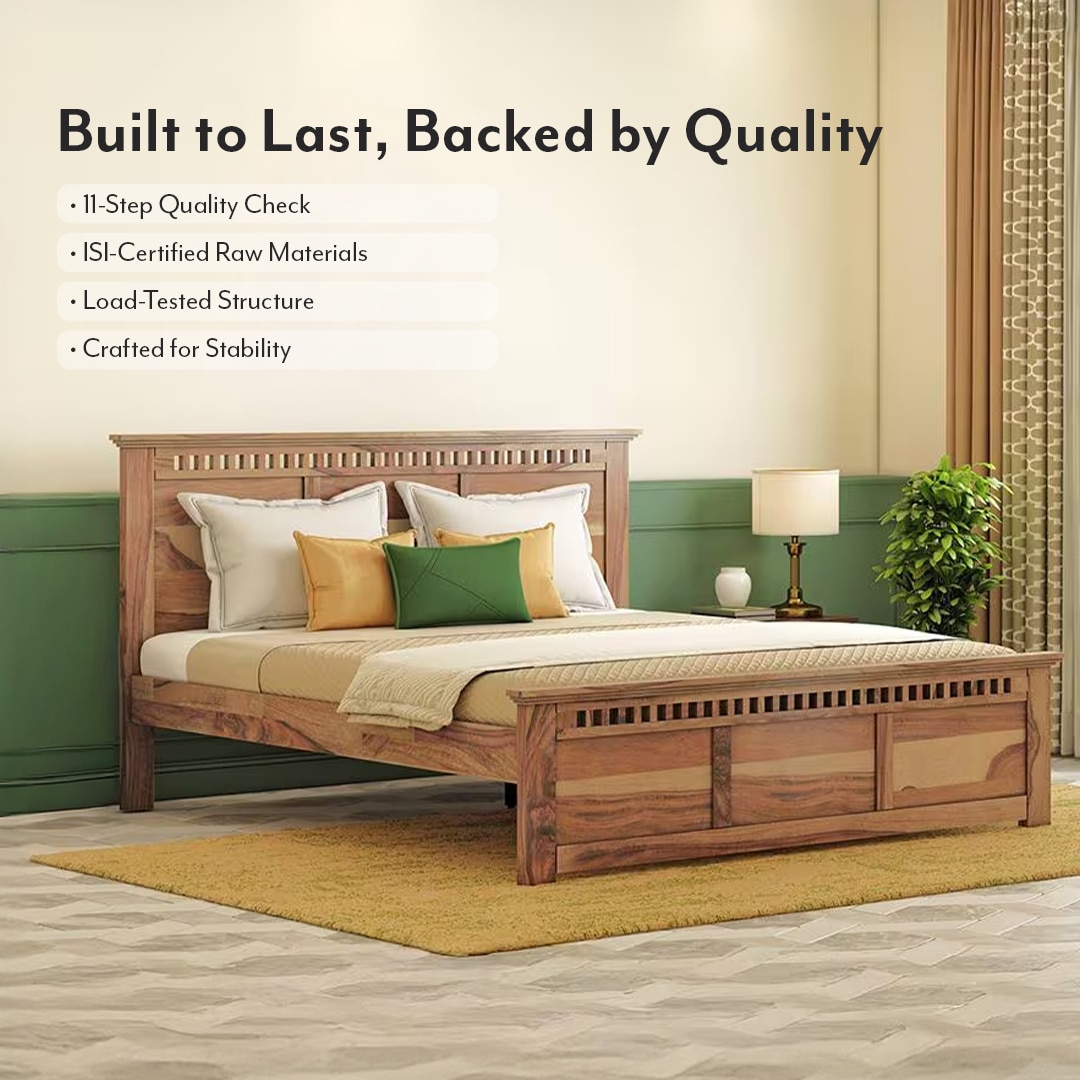 Fidora Solid Wood Queen Size Non Storage Bed In Teak Finish