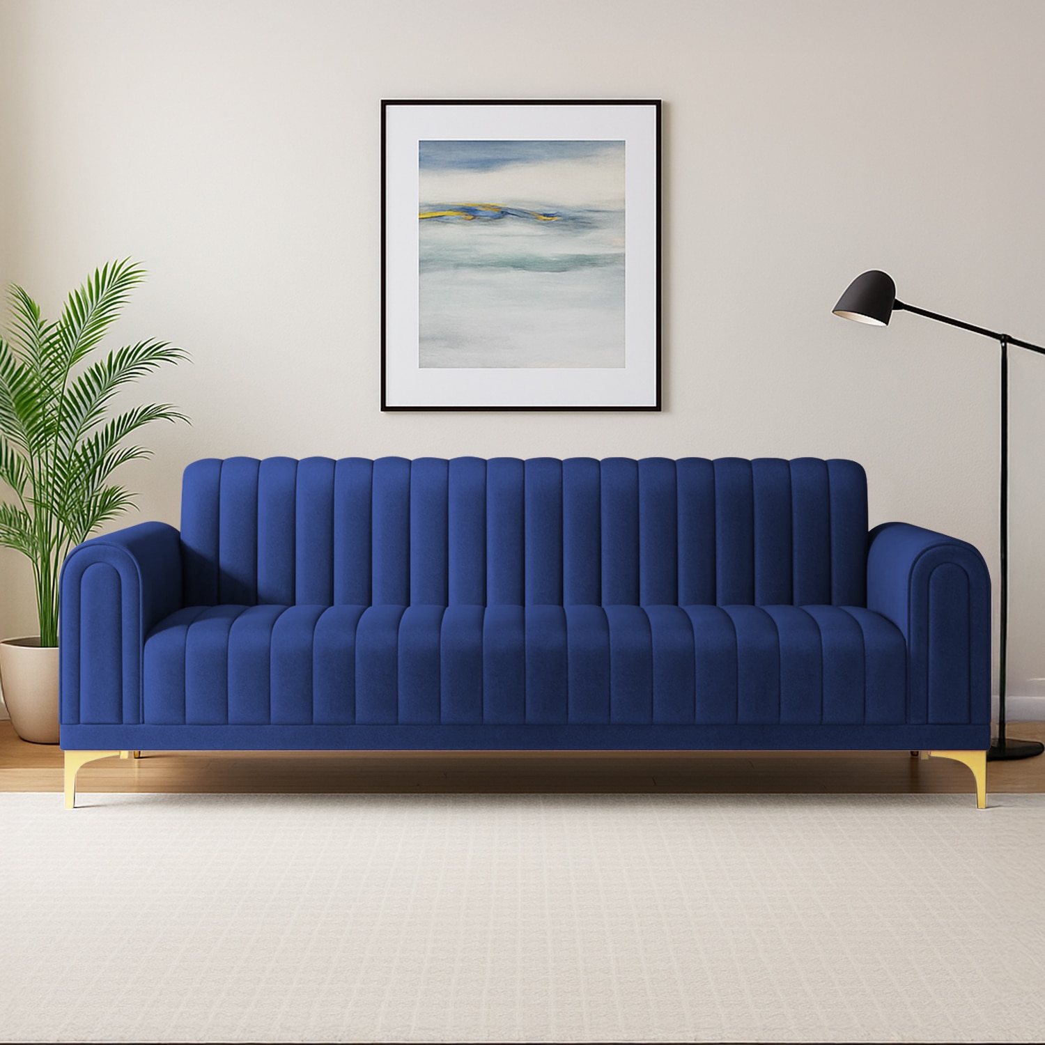 Josbert Velvet 3 Seater Sofa In Navy Blue Colour - Home Lifestylez