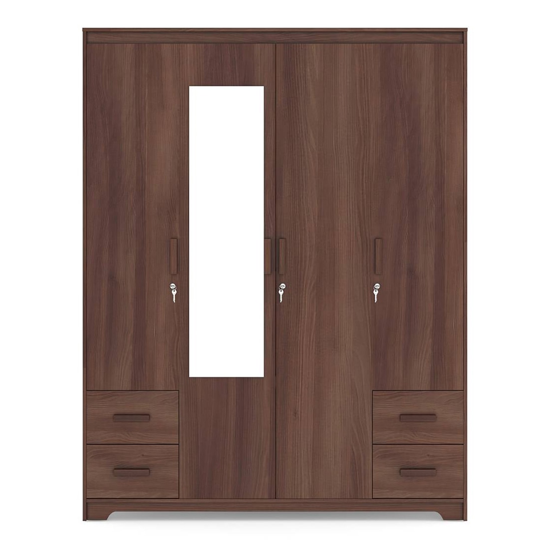 Hilton 4 Doors 4 Drawers Wardrobe With Mirror and Lock in Chestnut Acacia Finish