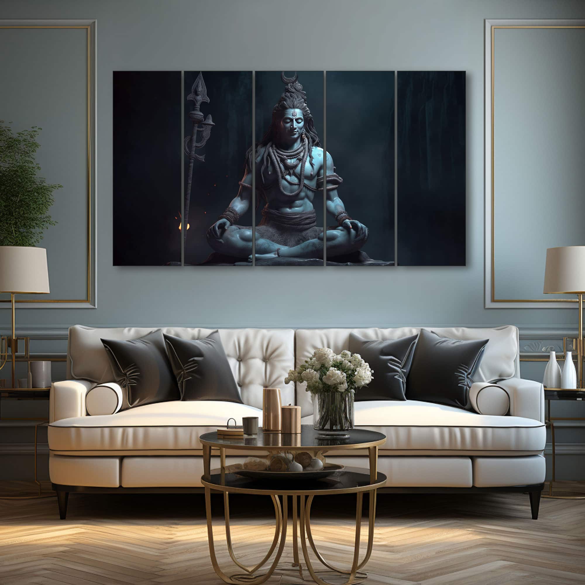 The Castle Decor Lord Shiva Wall Painting Wooden Framed 27x48 Inch (Style 12) - The Castle Decor