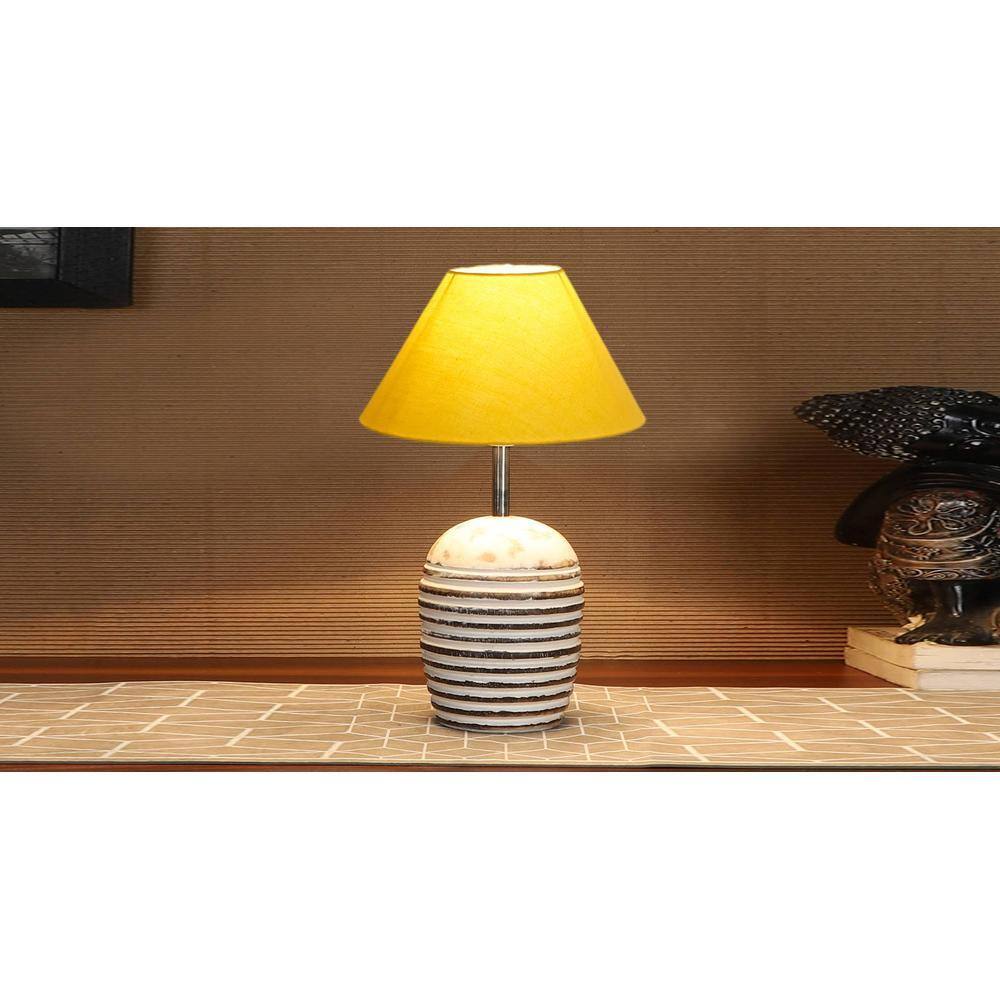 Yellow cotton with White Brushed Wood Table Lamp