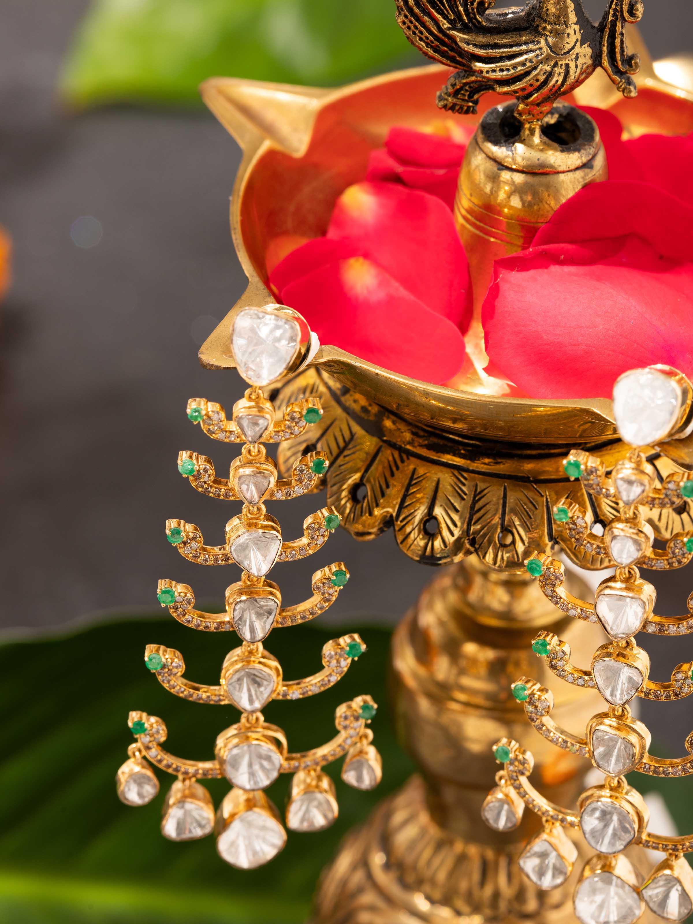 Dank Polki 14 Karat Gold Drop Earrings