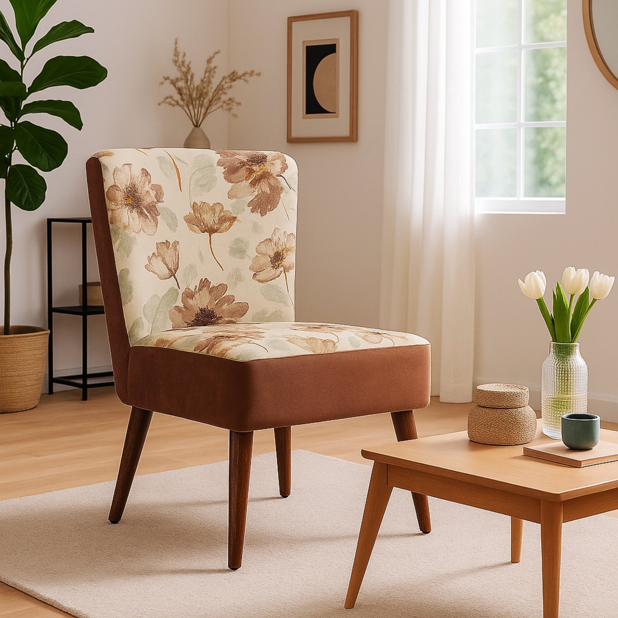 Rowan Accent Chair in Brown Floral Pattern