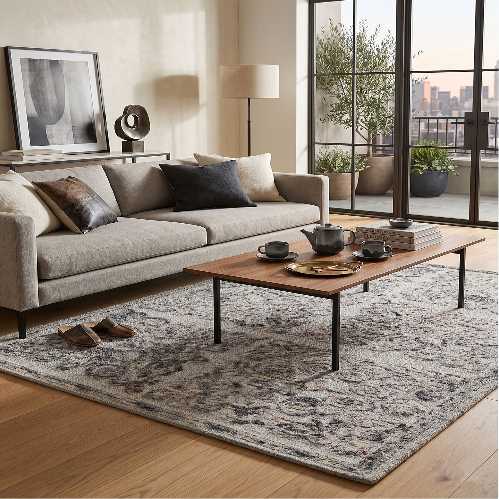 European Tile Pattern Area Rug Floral Medallion 61 x 90 - The Woven Legacy