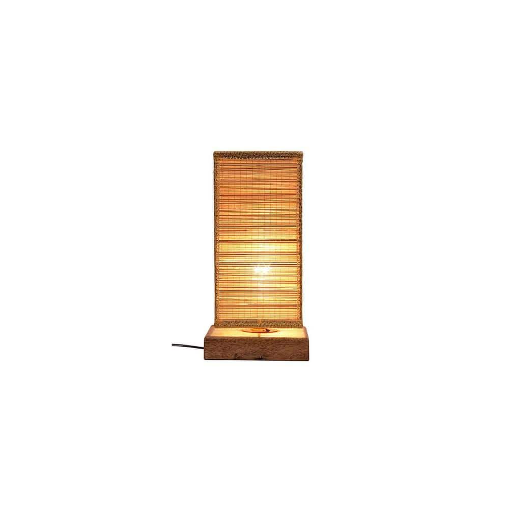 Ulmer Beige Bamboo Shade Table Lamp with Natural Wooden Base