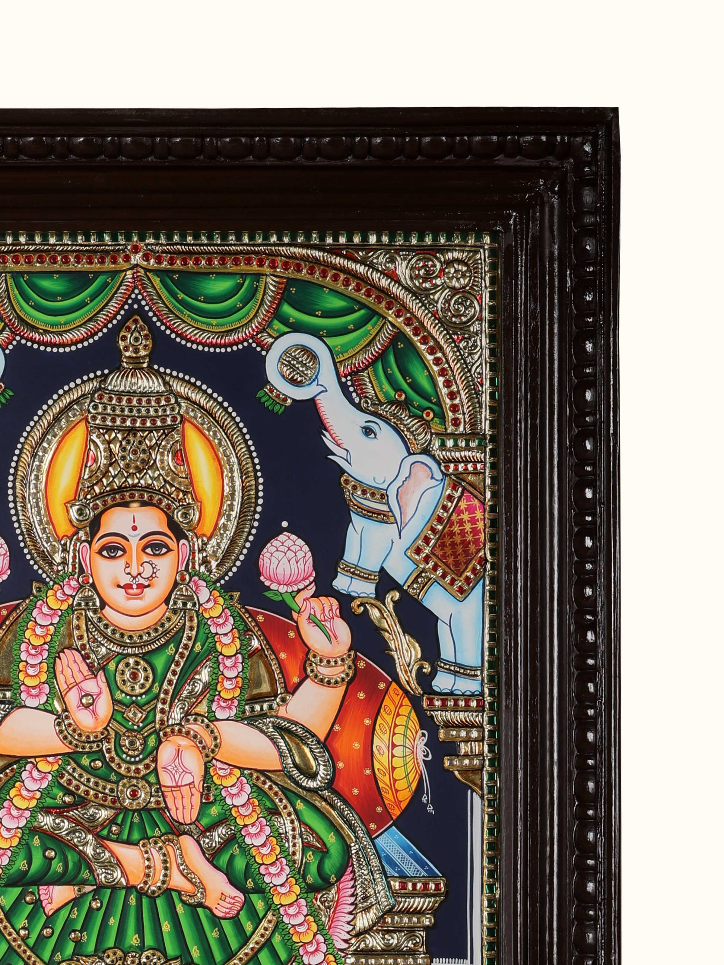 Gaja Lakshmi Green Thanjavur Painting