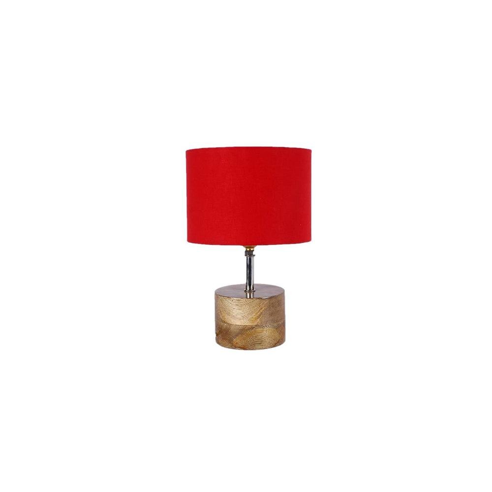 Freedom Red Fabric Shade Table Lamp with Natural Wooden Base