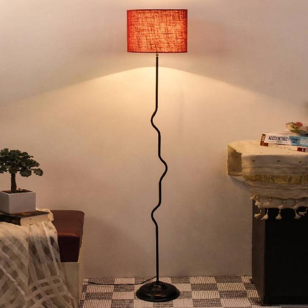 Frank Blue Natural Fiber Floor Lamp with Black Iron Base