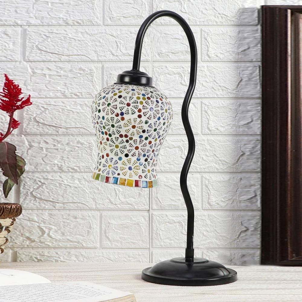 Multicolor Mosaic Glass Zig Zag Curvy Table lamp with Iron Base (EN02) - Devansh