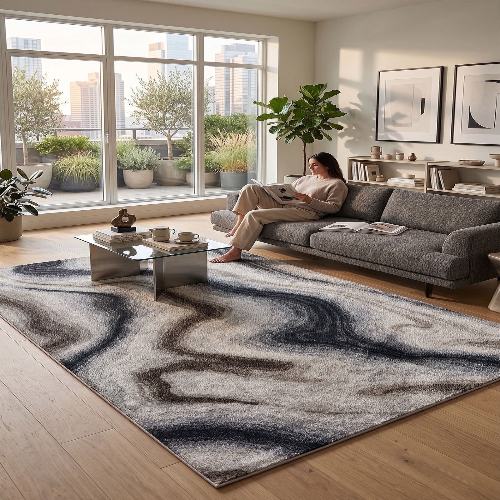 Contemporary Waves Marble Area Rug 62 x 90 - The Woven Legacy