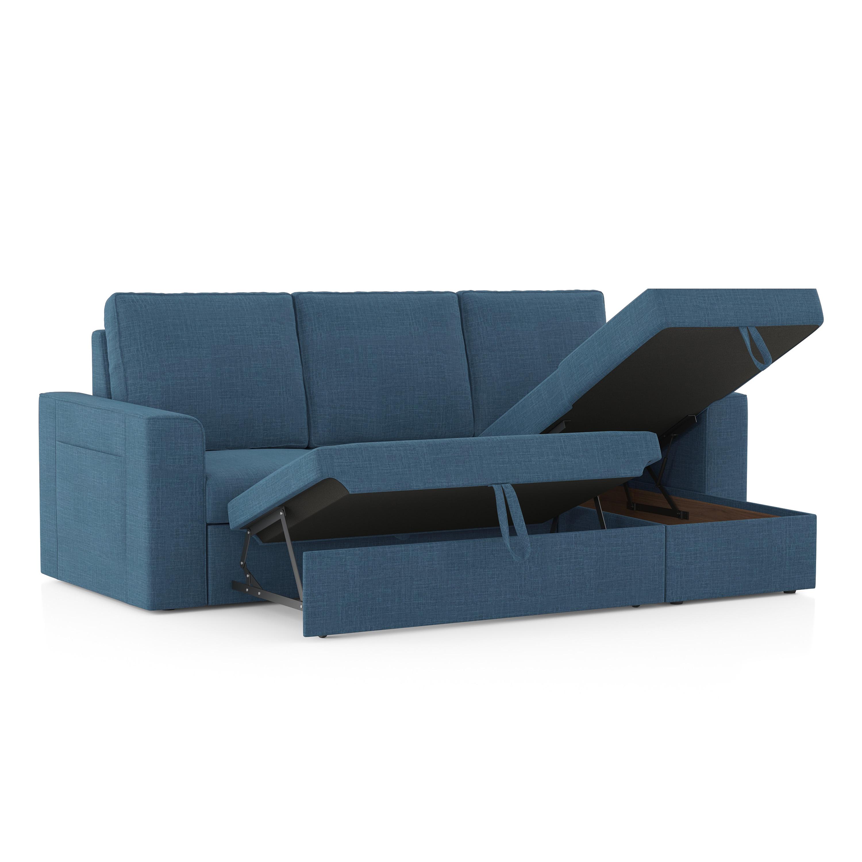 Kowloon Sectional Sofa Cum Bed with Storage Colour in Colonial Blue