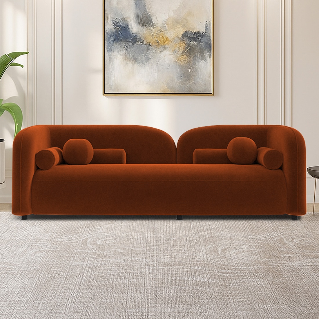 Homro Velvet 3 Seater Sofa in Orange Colour