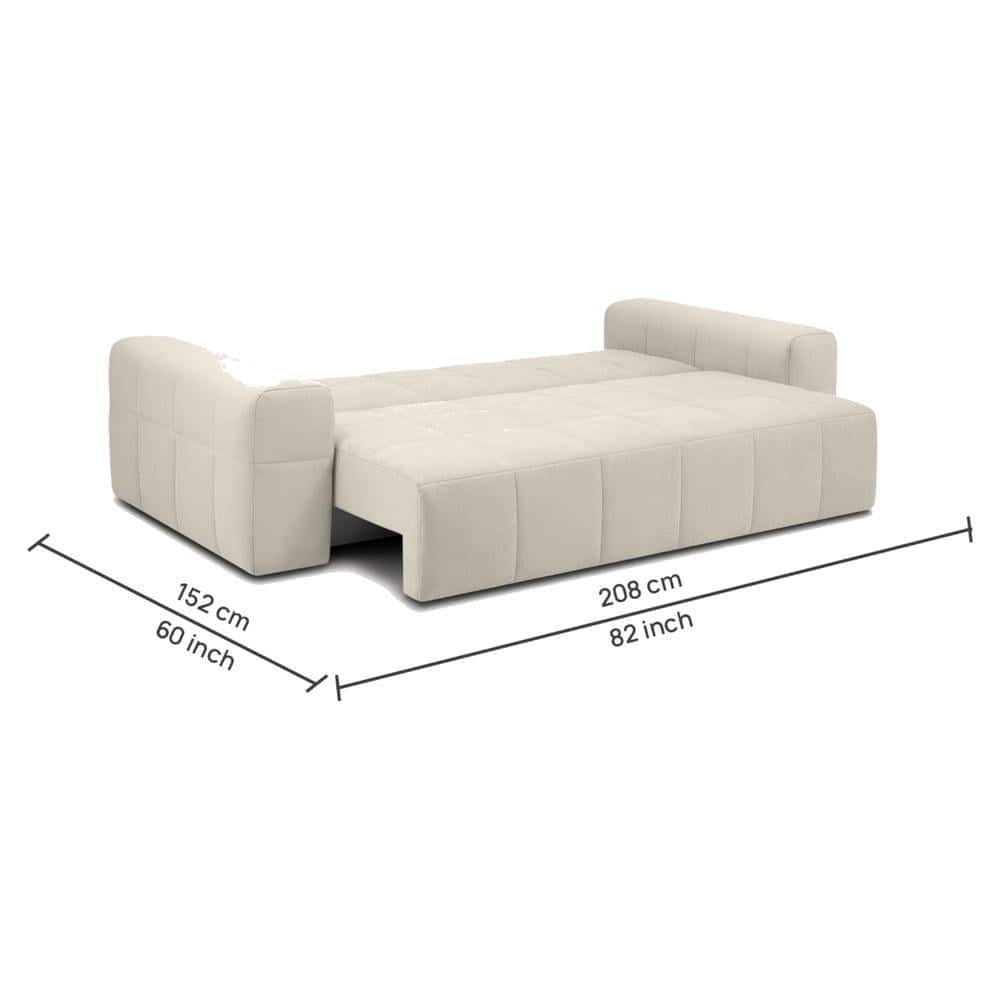 Riyab 3 Seater Fold Out Sofa Cum Bed In Cream Colour