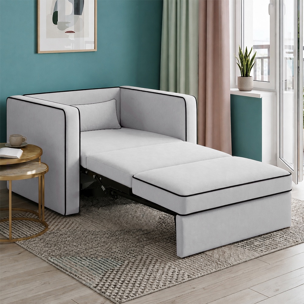 Elano Modern Premium  1 Seater Boucle  Pull Out Sofa Cum Bed with Improted Mechanism In white  Color - Home Lifestylez