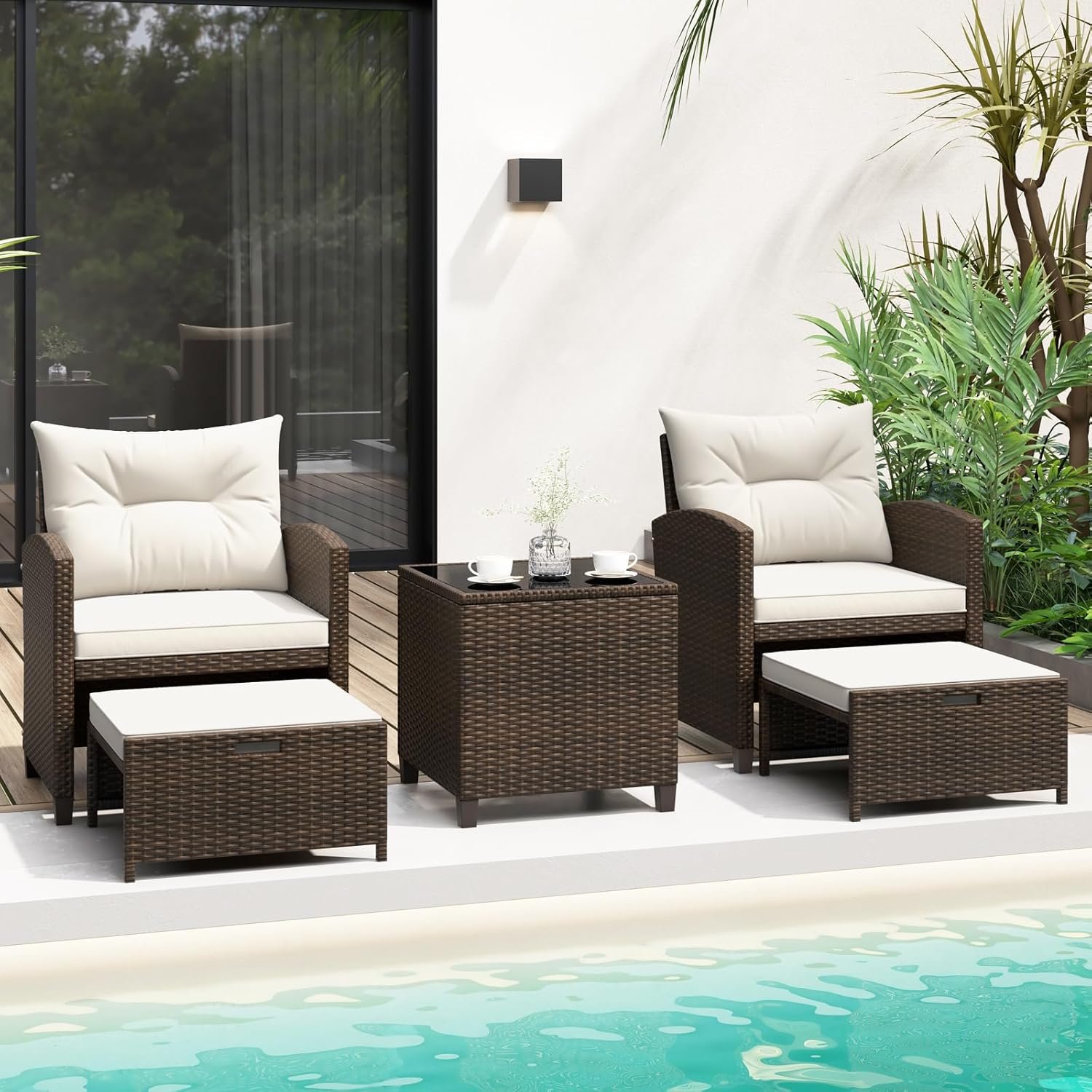 Carry Bird Wicker Patio Furniture Outdoor Balcony Chairs In Brown And Half White Colour