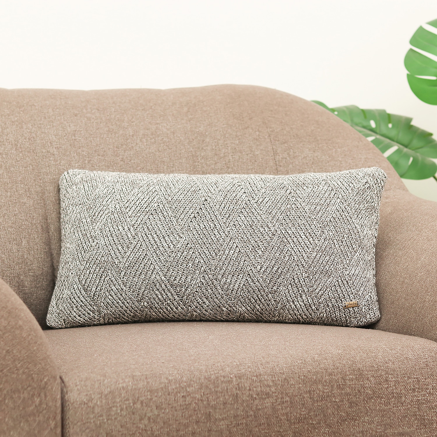 Tagus Grey Knit Cotton Cushion Cover  12X20  Inches - Pluchi