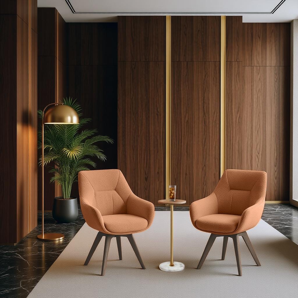 Wella Swivel Solid Wood Dining Chair Set of 2 in Terracotta Fabric