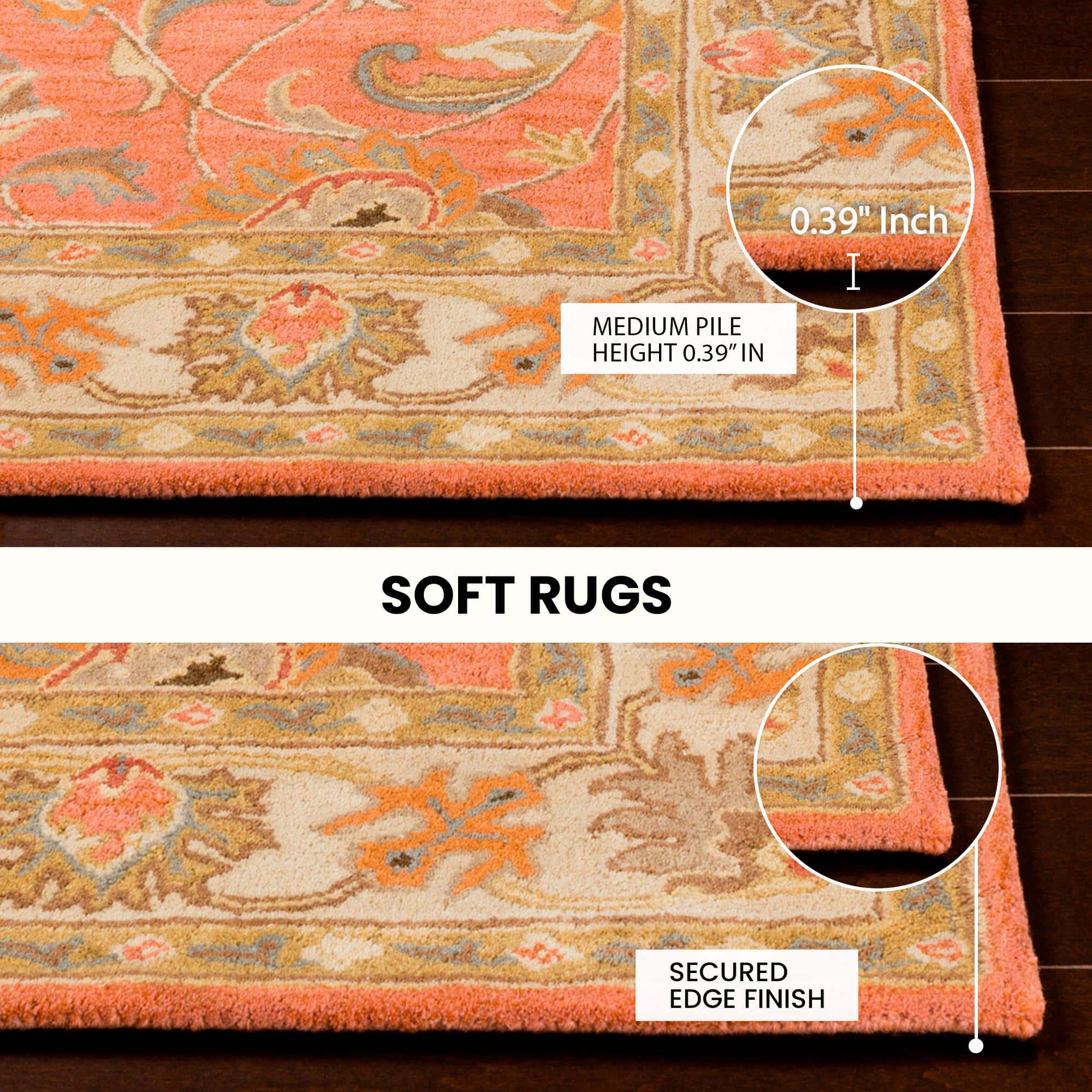 Rust Floral Wool 8x11 Carpet