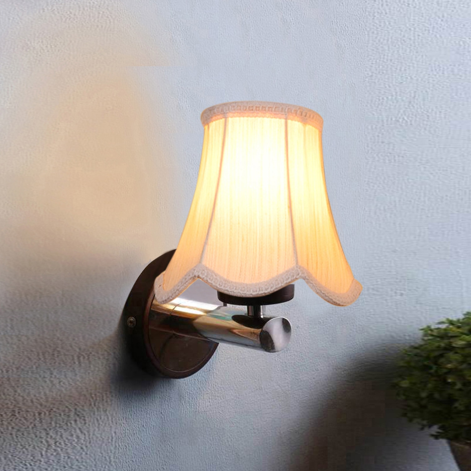 Devansh Metal Wall Mounted Lamp With Off-White Cotton Shade - Devansh