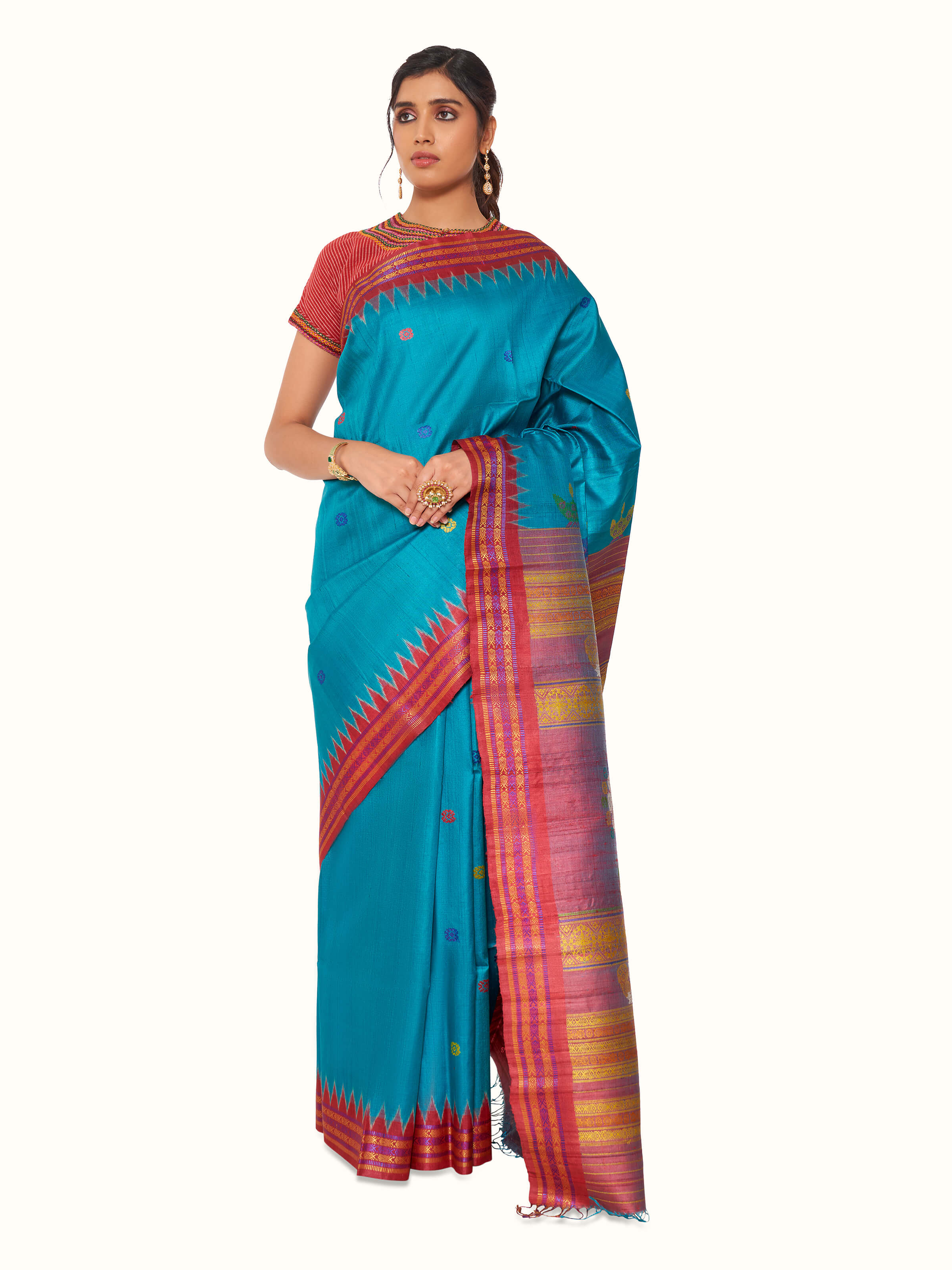 Turquoise Tussar Silk Odisha Ikat Saree