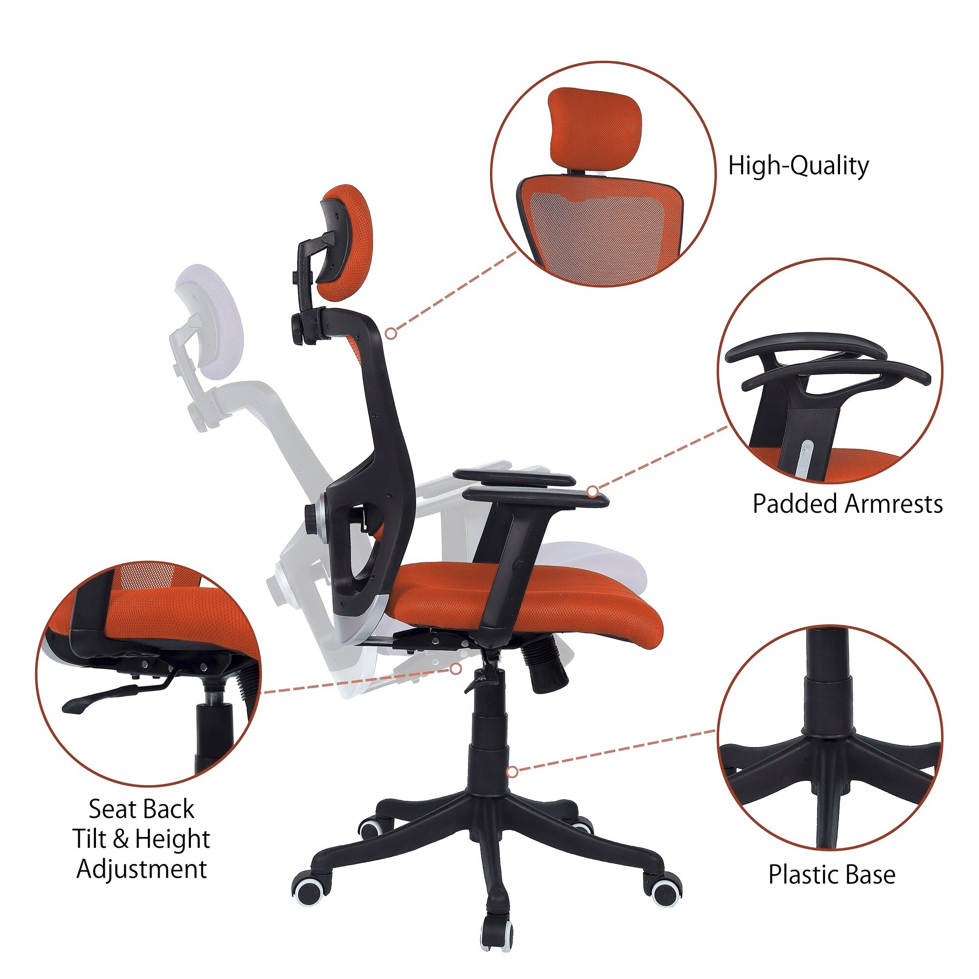 Dreaceo High Back Ergonomic Chair in Orange Colour