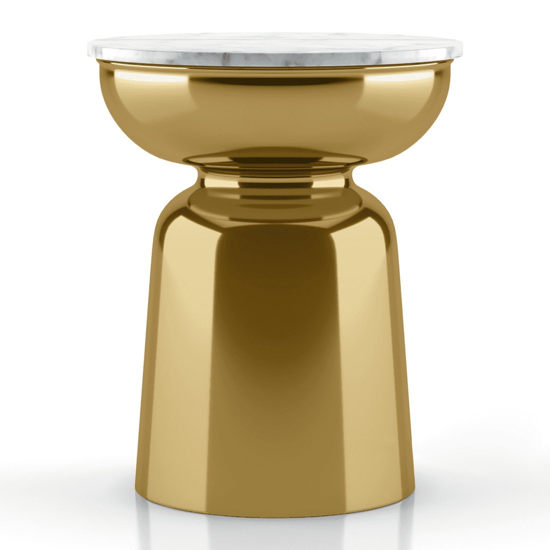 Alaya Round White Marble Top Metal Side Table in Gold finish