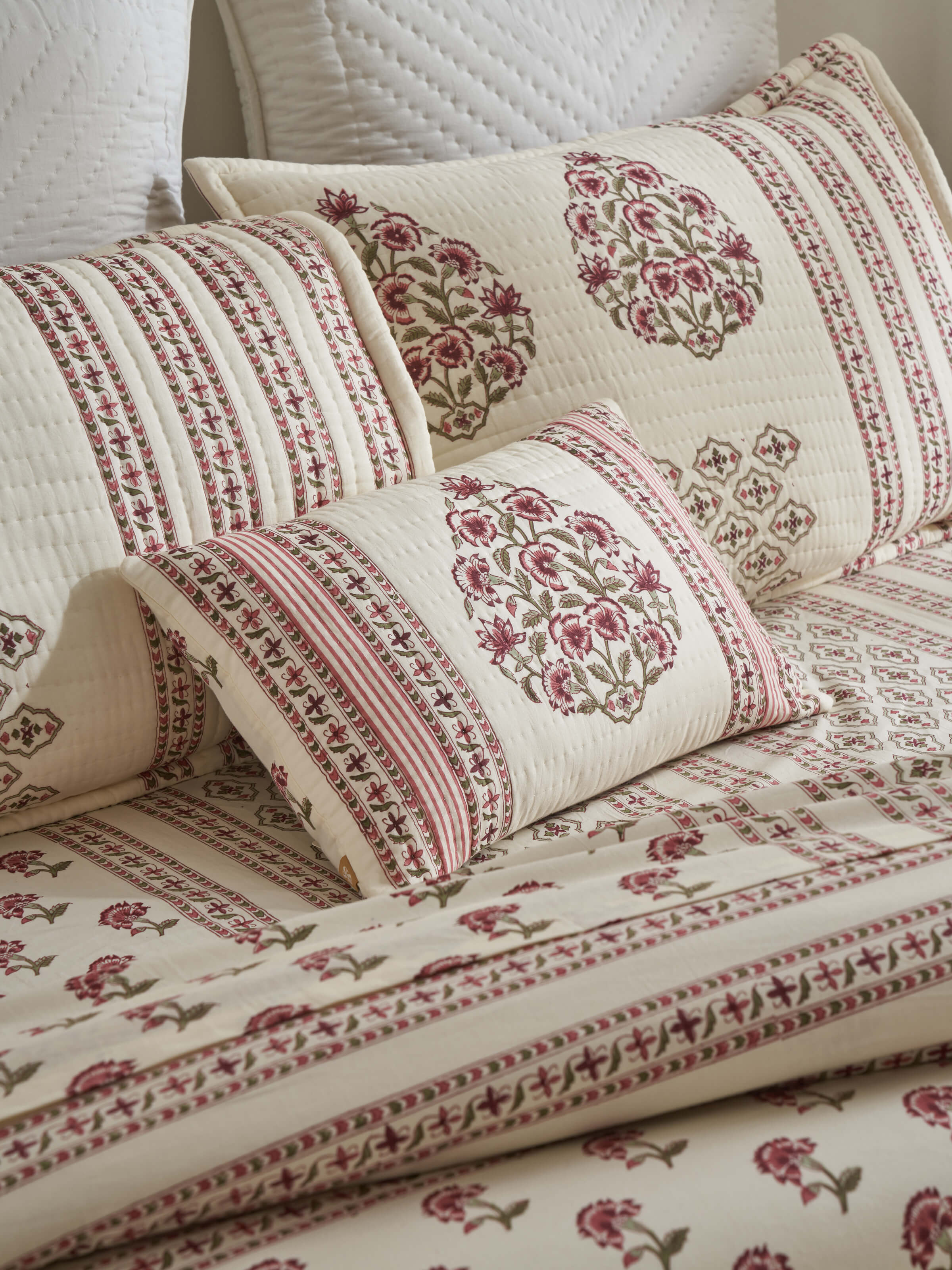 Aarunya Red Buta Cotton Sanganeri Hand Block Printed Cushion Cover