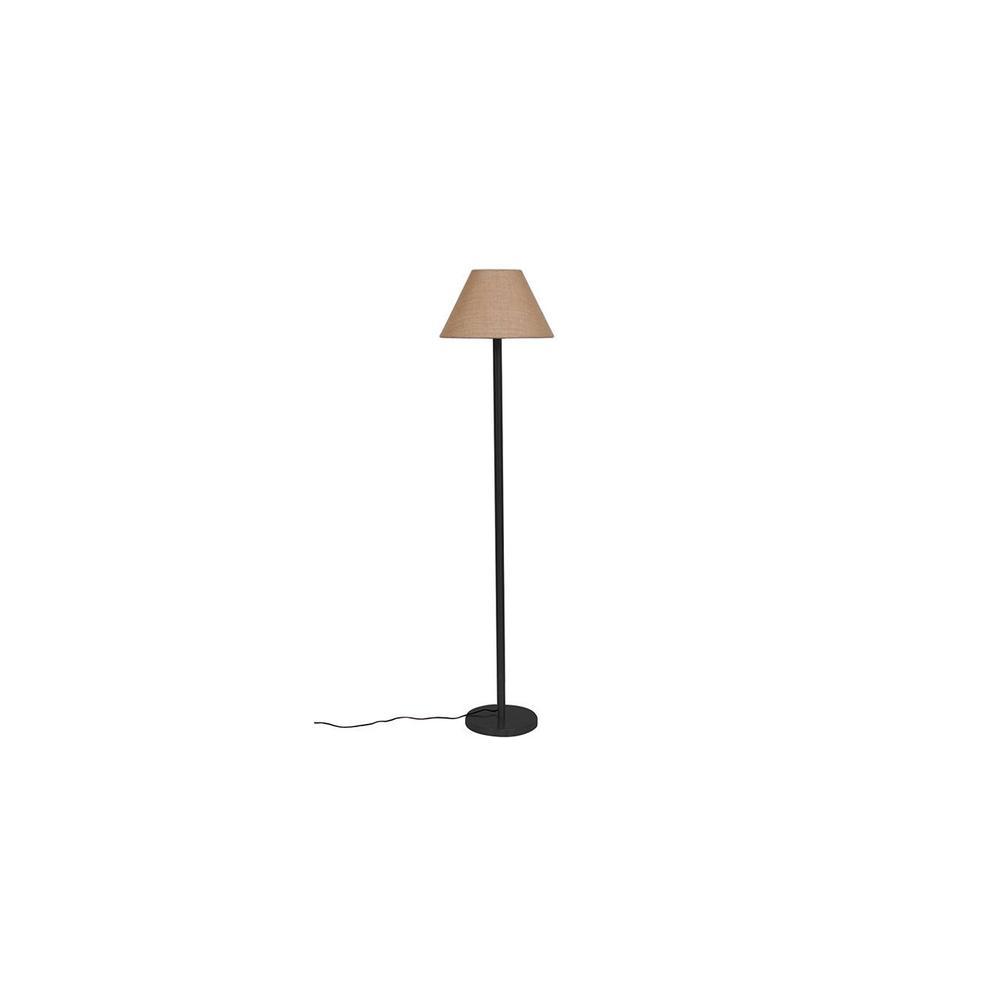 Harry Beige Natural Fiber Shade Floor Lamp with Black Iron Base