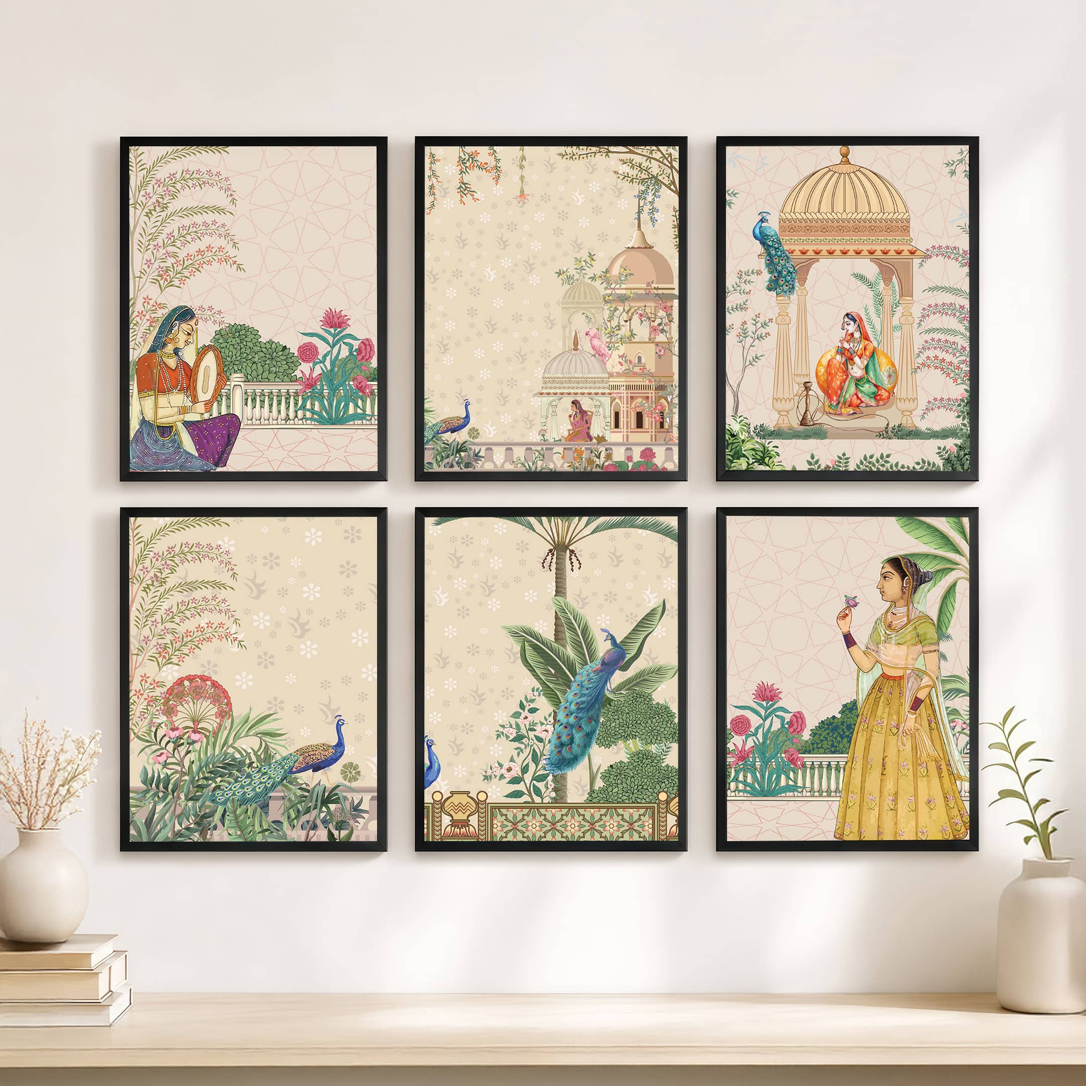 The Castle Decor Madhubani Pichwai Wall Art Set of 6 Design 3 10x13 Inch - The Castle Decor